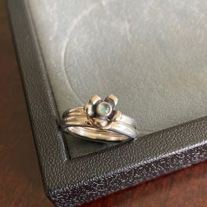 Pandora flower ring with plain silver band